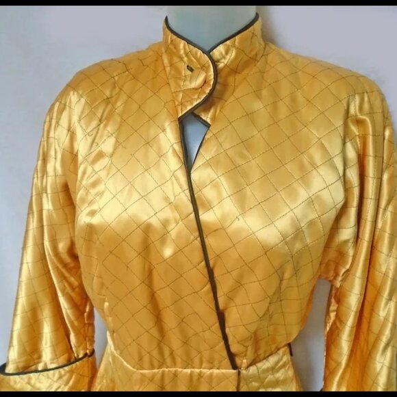 Vintage Satin Lounge Jacket, Quilted Smoking Robe, 1940s 40s Forties - Picture 3 of 14